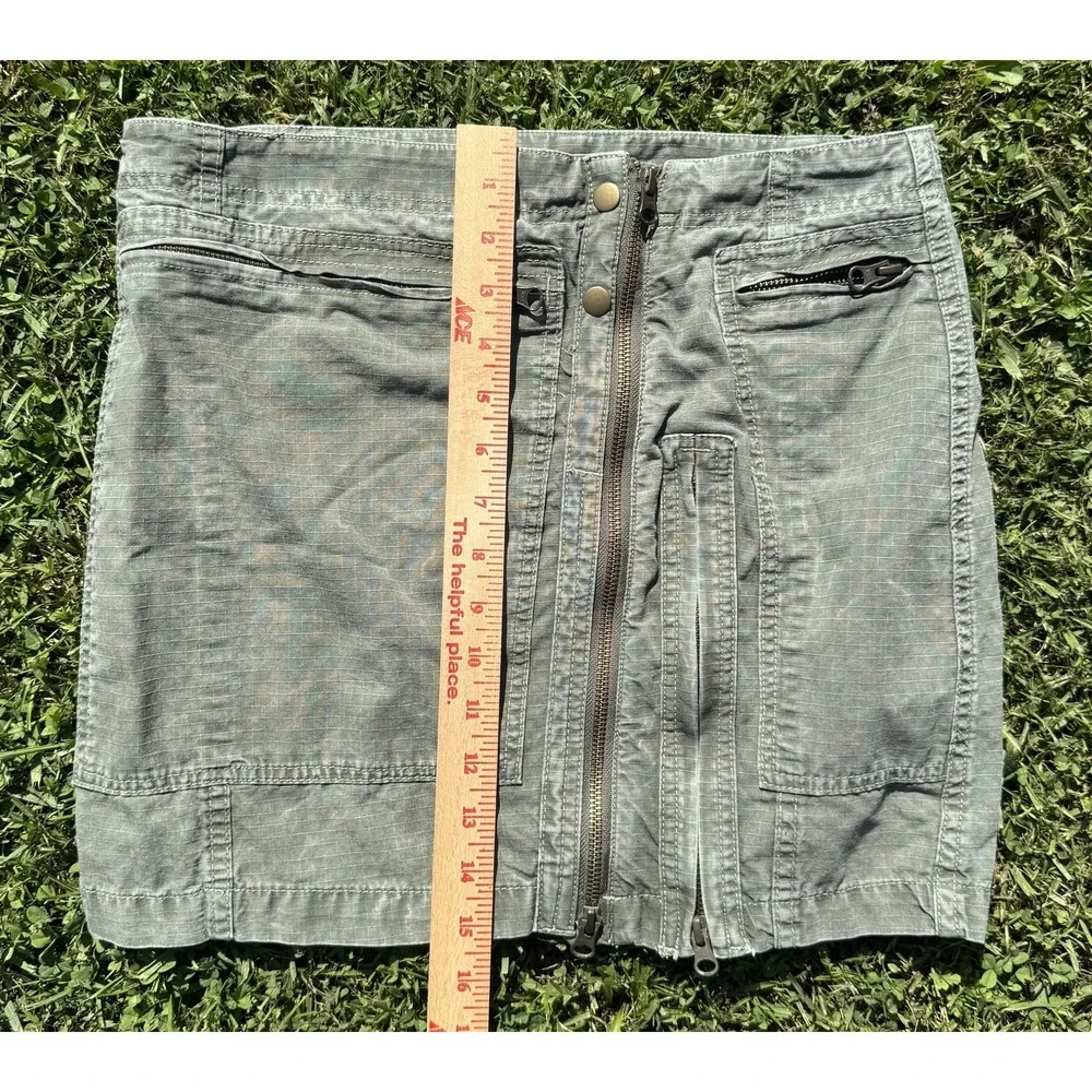 Free People Skirt Womens 4 Green Cargo Mini Zip Front Pockets Cotton Twill